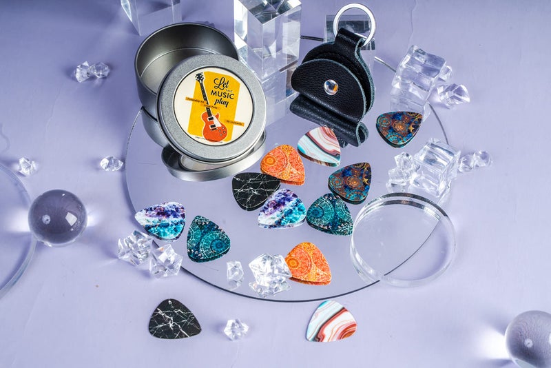 IRIDESCENT Guitar Picks - 12-pack 0.71mm Medium Gauge Celluloid Guitar Picks In a Box Picks Holder. Unique Guitar Gift For Bass, Electric & Acoustic Guitars (Flower Stone) - Image 4
